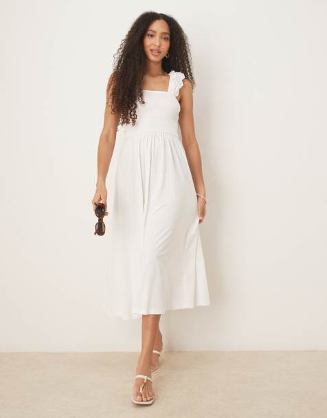 Vestido midi blanco con diseño bordado y volante en los hombros Rita de Nobody's Child - view 1