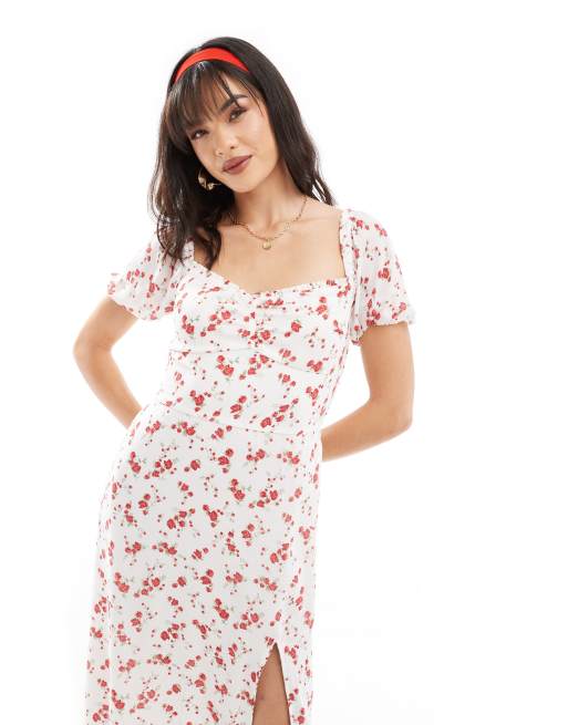 Vestido midi blanco con estampado floral de Hollister