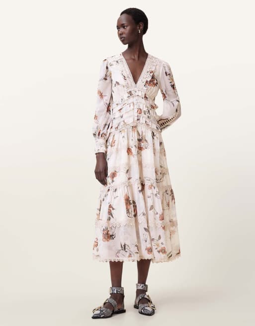 Vestido midi blanco crudo unidad Zora de AllSaints