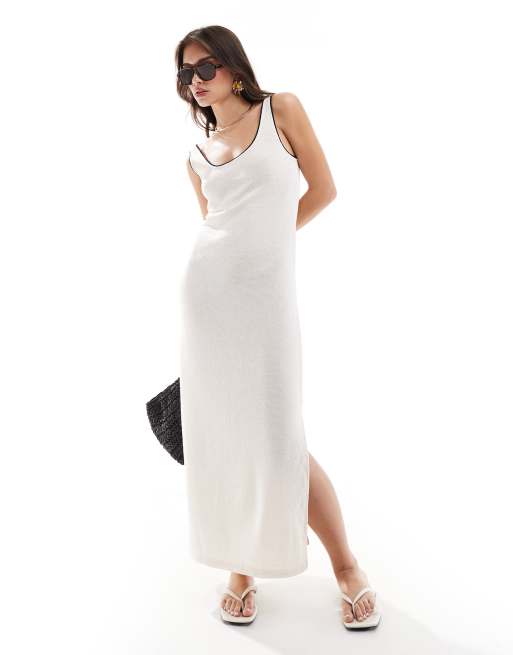 Vestido midi blanco de croché de Mango