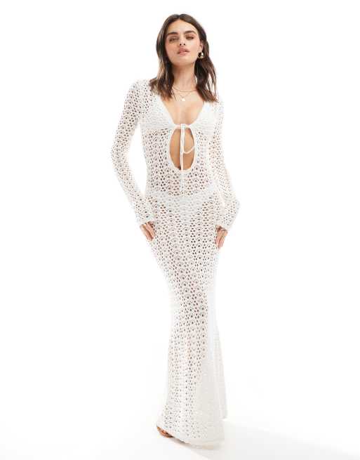 Vestido midi blanco de manga larga de Mango