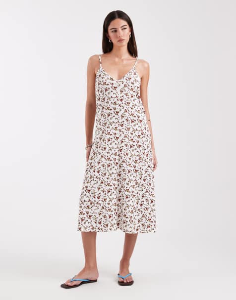 Vestido midi blanco de tirantes con estampado floral de ONLY - view 1