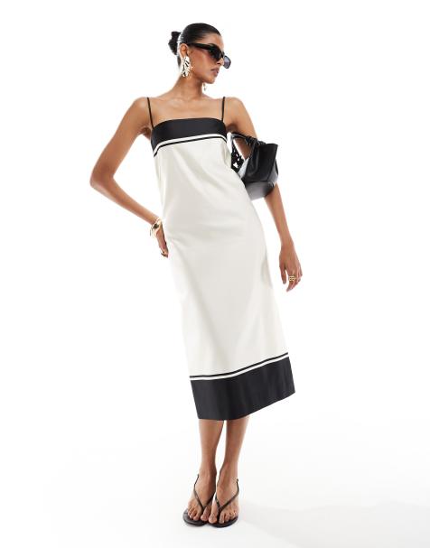 Vestido midi blanco de tirantes finos con bordes negros en contraste de & Other Stories - view 1
