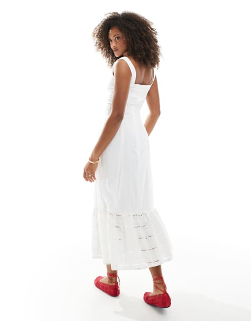 Vestido midi blanco escalonado con ribetes de encaje de Daisy Street, 4 de 4