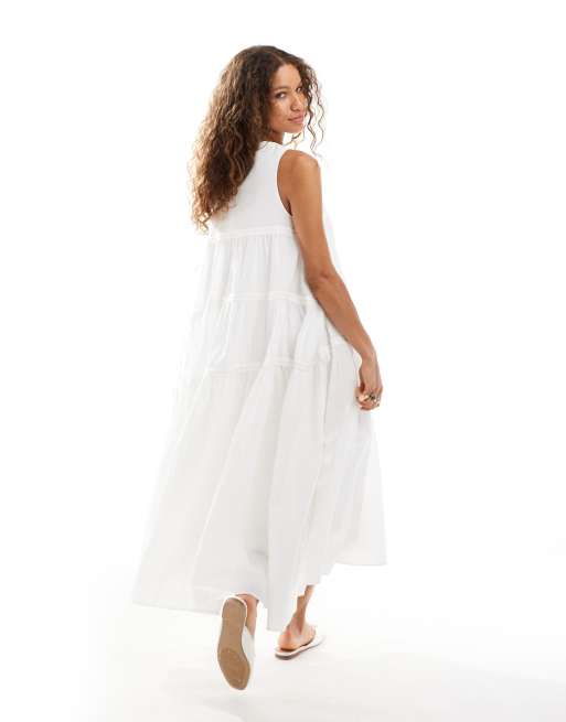 ghospell eleanor ruched midi dress Vestido midi blanco fruncido de Ghospell