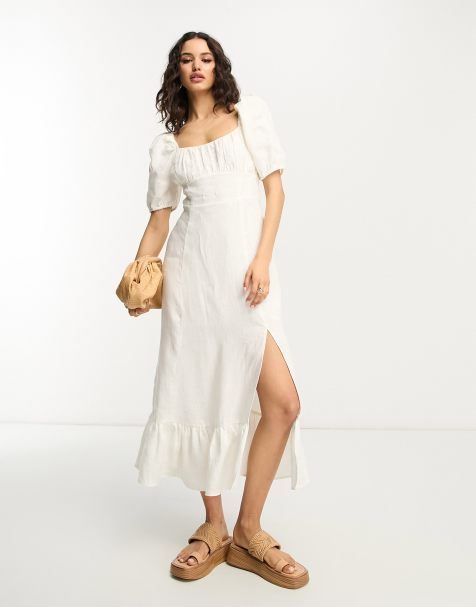 Vestido midi blanco hueso con abertura de lino exclusivo de & Other Stories - view 1