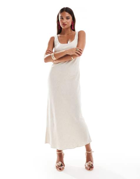 Vestido midi blanco hueso con cuello ancho de New Look - view 1