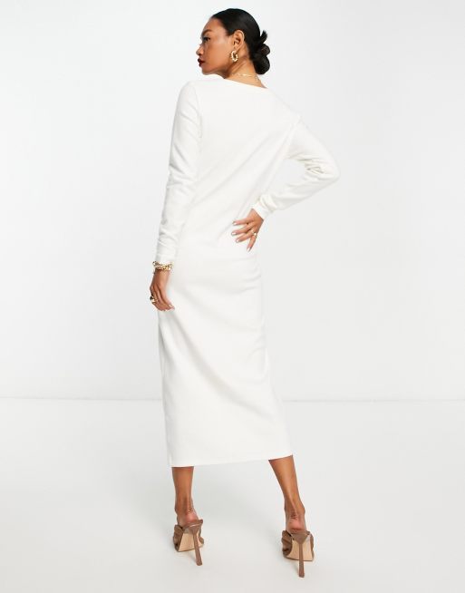 Vestido midi blanco invierno estilo c rdigan abotonado de tejido muy suave de ASOS DESIGN