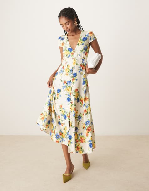 Vestido midi blanco marfil con estampado floral y detalle de botones Avery de Nobody's Child - view 1