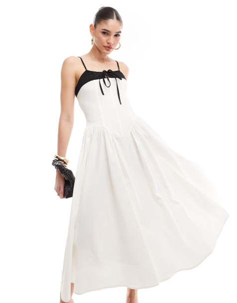 Vestido midi blanco plisado con cuerpo estilo corsé de Extro & Vert - view 1