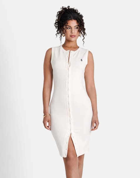 Vestido midi blanco sin mangas con botones de Sixth June - view 1