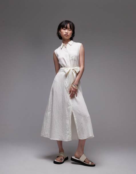 Vestido midi blanco sin mangas con lazo delantero de Mango - view 1