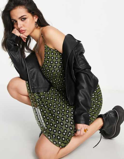 Vestido midi caqui con estampado floral retro de malla de Topshop , 2 de 4