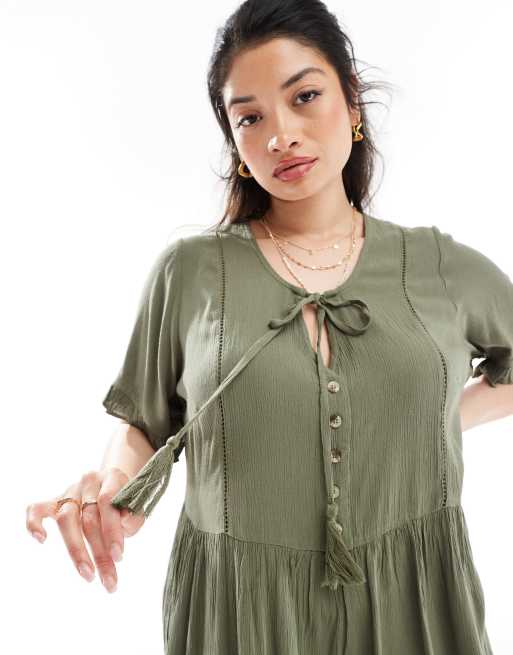 Vestido midi caqui con lazada delantera de Yours, 3 de 4