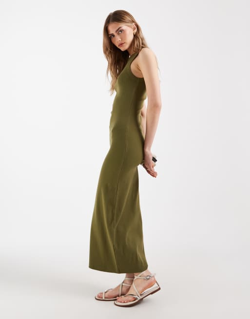 Vestido midi caqui sin mangas de canalé de ASOS DESIGN , 2 de 4