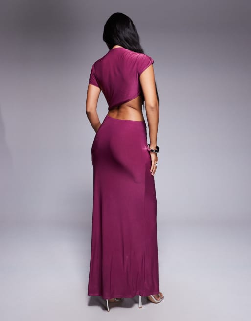Vestido midi ceñido con diseño drapeado y abertura de ASOS DESIGN, 4 de 4