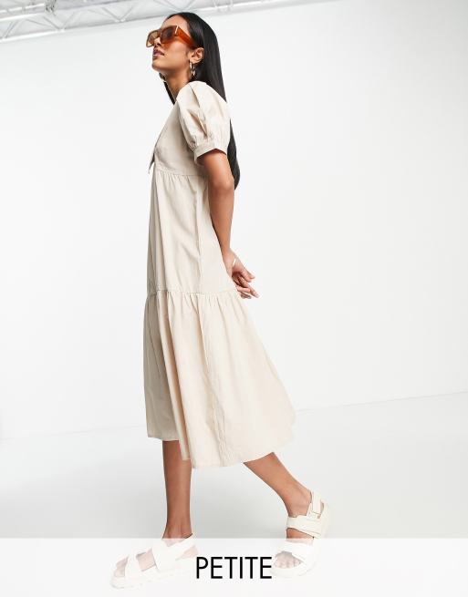 Vestido midi color arena amplio con cuello extragrande de Vila Petite
