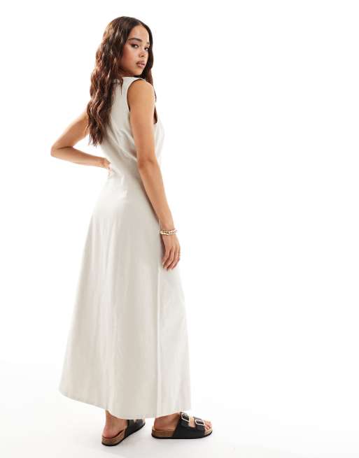 Vestido midi color avena estilo chaleco con botones de tejido efecto lino de ASOS DESIGN, 3 de 4