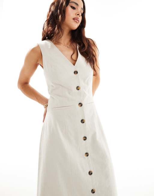 Vestido midi color avena estilo chaleco con botones de tejido efecto lino de ASOS DESIGN, 4 de 4