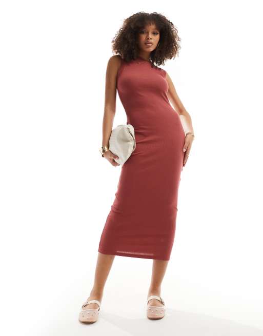 Vestido midi color baya estilo camiseta sin mangas con diseño reforzado estilo años 90 de canalé de ASOS DESIGN