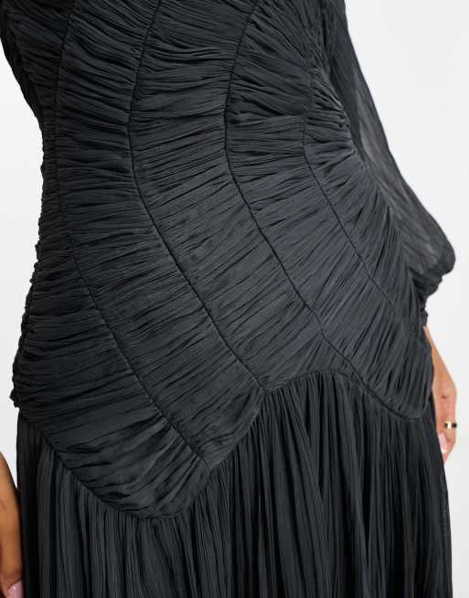 Vestido midi color carbón asimétrico y fruncido de ASOS DESIGN, 2 de 4