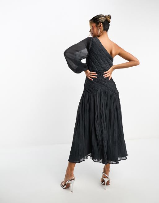 Vestido midi color carbón asimétrico y fruncido de ASOS DESIGN, 3 de 4