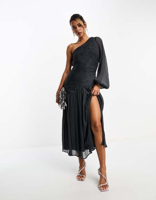 Vestido midi color carbón asimétrico y fruncido de ASOS DESIGN, 4 de 4