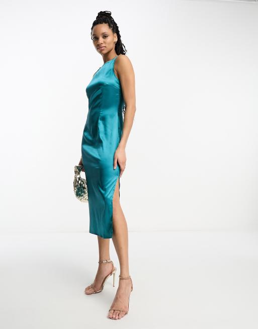 Vestido midi color cerceta con abertura de satén de Urban Threads