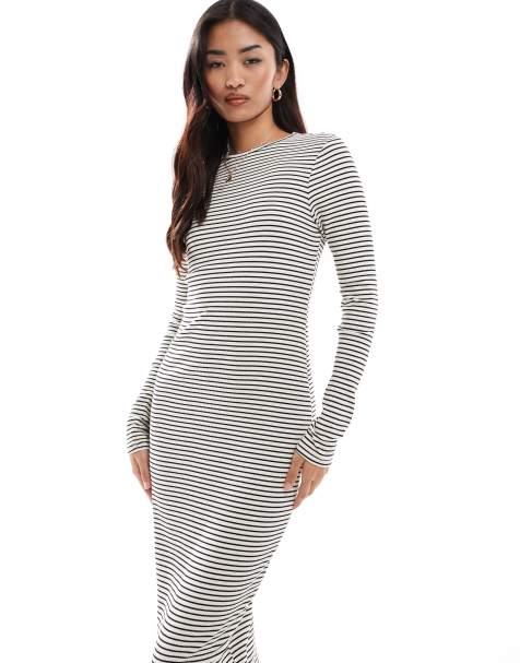 Vestido midi color crema a rayas de manga larga de punto Aware de Vero Moda - view 1
