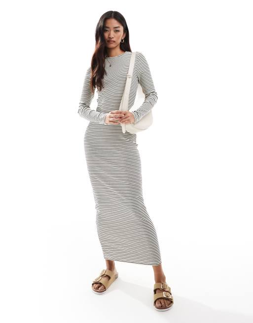 Vestido midi color crema a rayas de manga larga de punto Aware de Vero Moda, 3 de 4