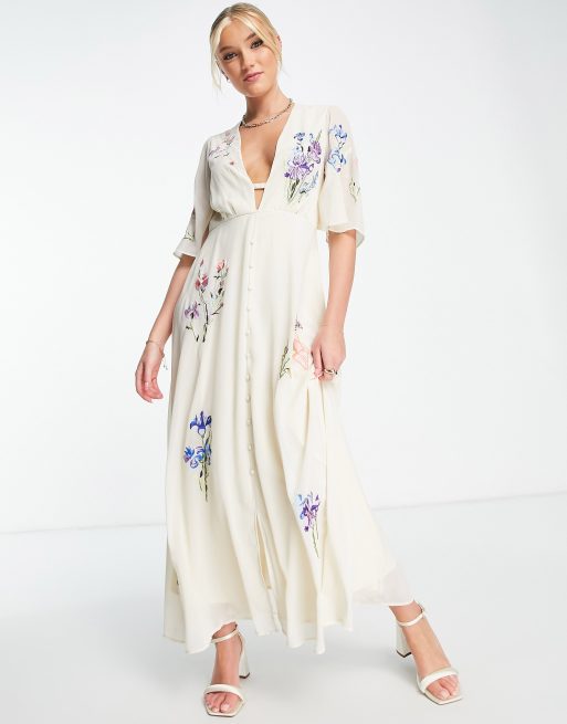Vestido midi color crema con bordados Carmen de Hope & Ivy
