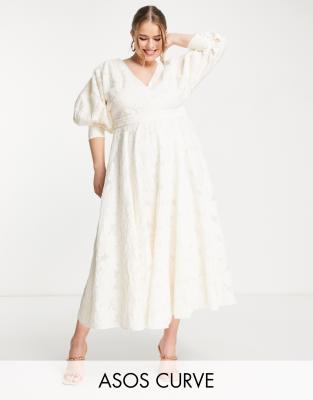 Vestido midi color crema con diseño floral de organza de ASOS EDITION