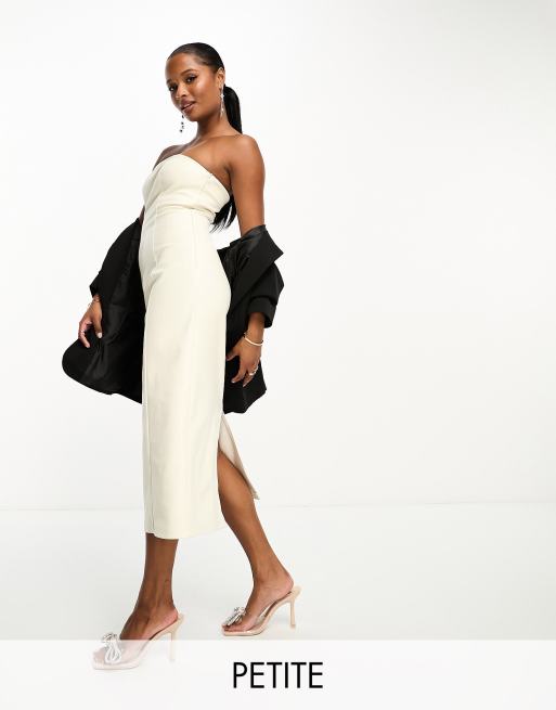 Vestido midi color crema con escote palabra de honor de tejido efecto cuero exclusivo de 4th & Reckless Petite