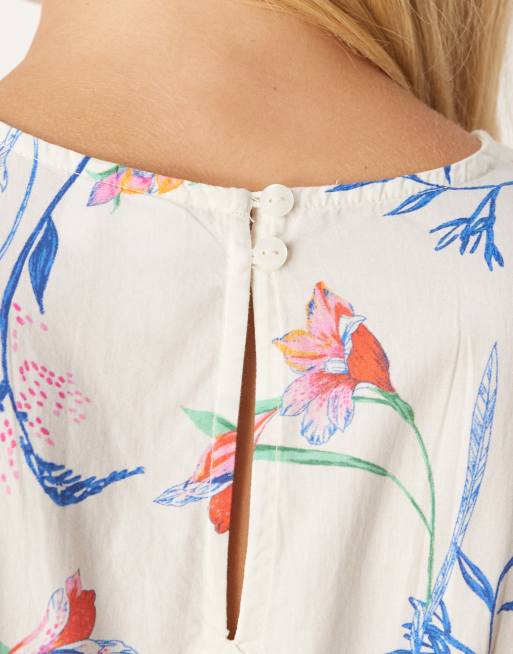 Vestido midi color crema con estampado floral y mangas abullonadas de YAS, 3 de 4
