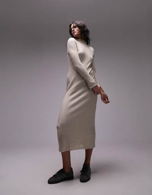 Vestido midi color crema de corte recto de canal de Topshop