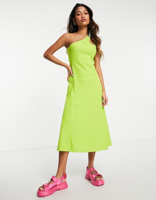 Vestido midi color lima llamativo con diseño asimétrico de Topshop