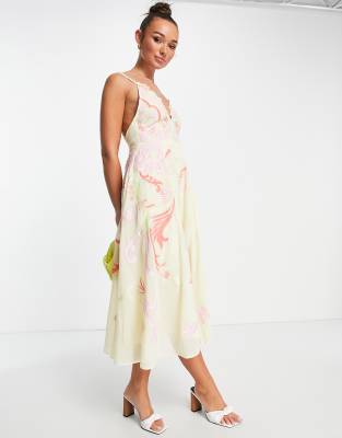 Vestido midi color limón de tirantes con apliques bordados de ASOS EDITION