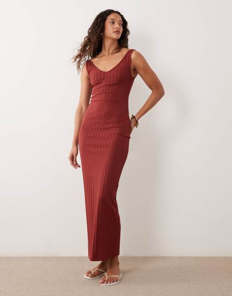 Vestido midi color óxido sin mangas con cuello de pico de canalé ancho de ASOS DESIGN - view 1