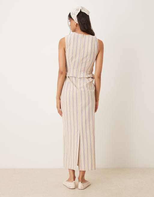 Vestido midi color piedra a rayas con diseño drapeado 2 en 1 ASOS DESIGN, 3 de 4
