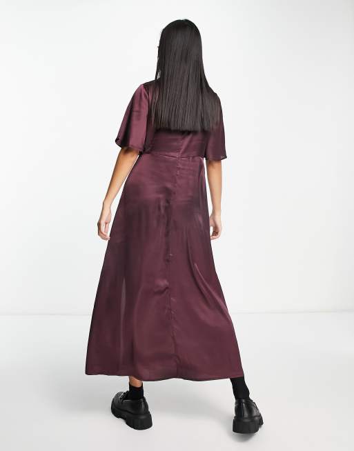 Vestido midi color vino oscuro con mangas fluidas con detalle de encaje de Influence, 2 de 4
