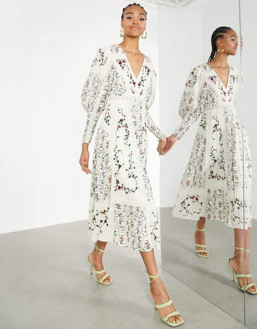 midi con bordado floral e insertos encaje de ASOS EDITION ASOS