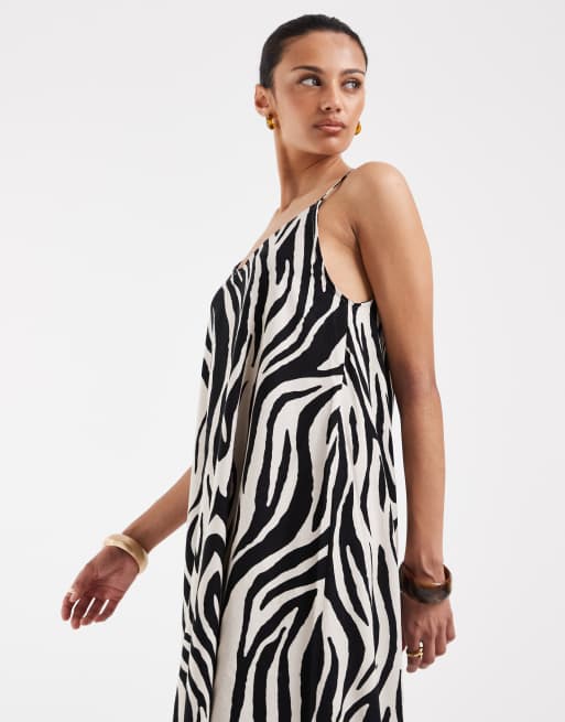 Vestido midi con cuello de pico y estampado de cebra de mezcla de lino de Vero Moda, 2 de 4