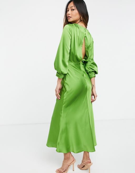 Vestido midi con detalle de lazada y botones de satén de ASOS DESIGN, 2 de 4