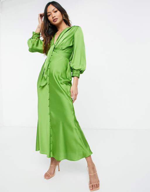 Vestido midi con detalle de lazada y botones de satén de ASOS DESIGN, 4 de 4