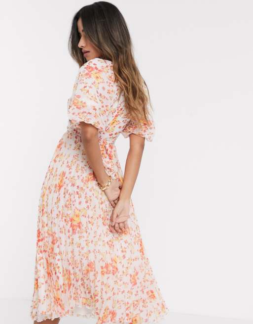 Vestido midi con diseño plisado envolvente y estampado floral de ASOS DESIGN, 2 de 4