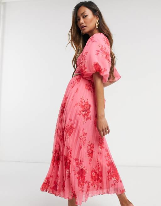 Vestido midi con diseño plisado envolvente y estampado floral de ASOS DESIGN, 2 de 4