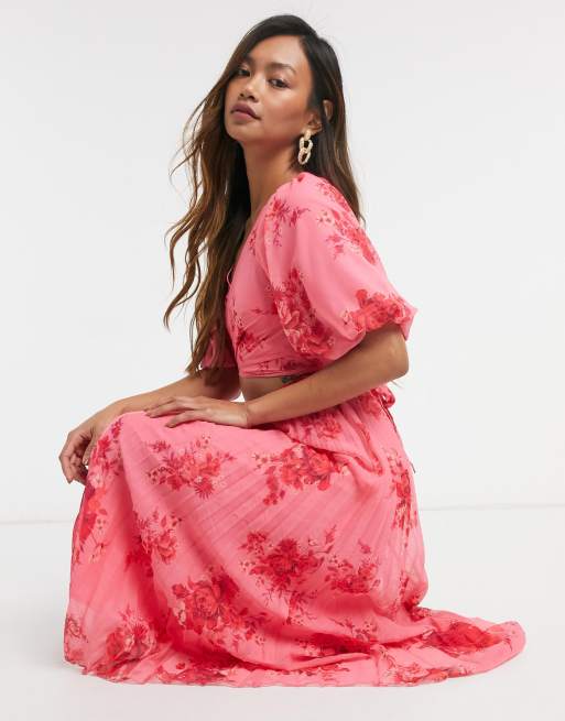 Vestido midi con diseño plisado envolvente y estampado floral de ASOS DESIGN, 4 de 4