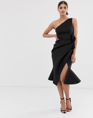 Vestido midi con escote asimétrico y detalle de pliegues de ASOS DESIGN