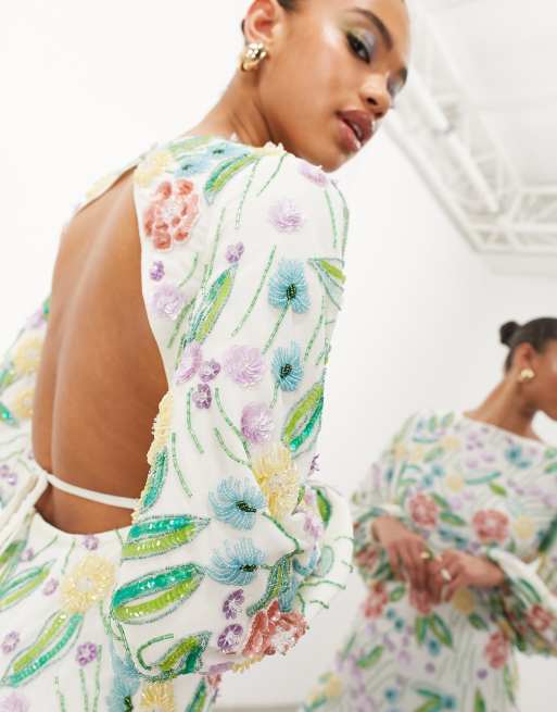 Vestido midi con espalda abierta y diseño floral con cuentas de ASOS EDITION, 2 de 4