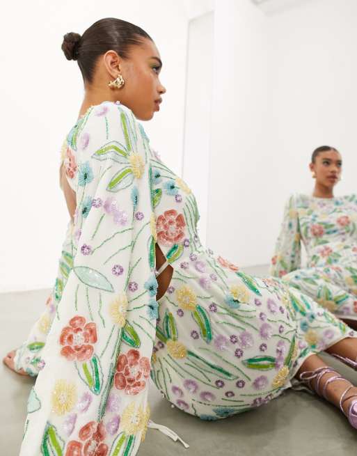 Vestido midi con espalda abierta y diseño floral con cuentas de ASOS EDITION, 4 de 4